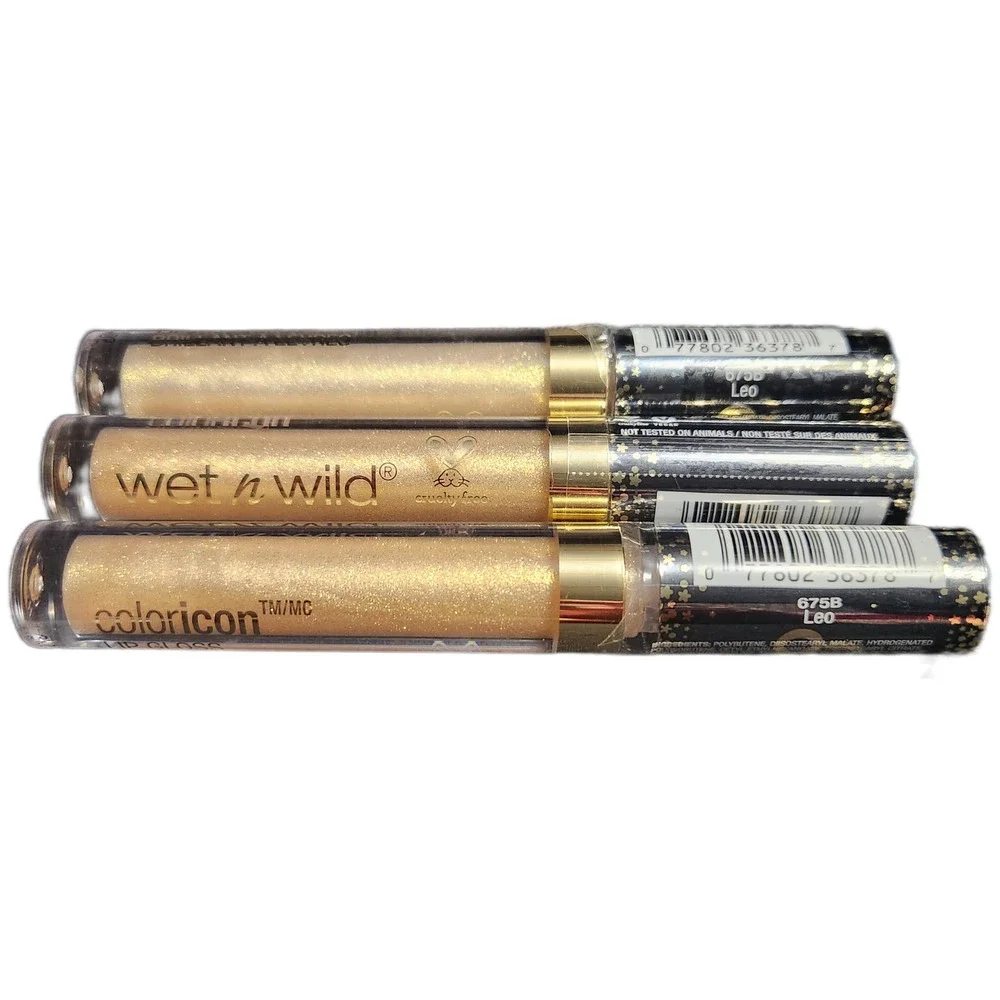 Wet n Wild Coloricon Lip Gloss Leo Sparkle‎ Gold Shimmer Full Size Lot of 3